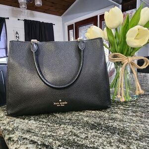 Kate Spade Leila Triple Compartment Black Leather Shoulder Bag With Crossbody